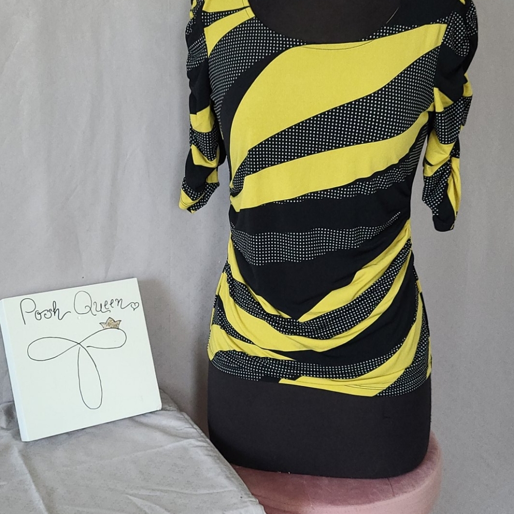 Alfani Yellow and Black Patterned Blouse